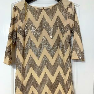 Quarter length zig zag sequined shift dress.